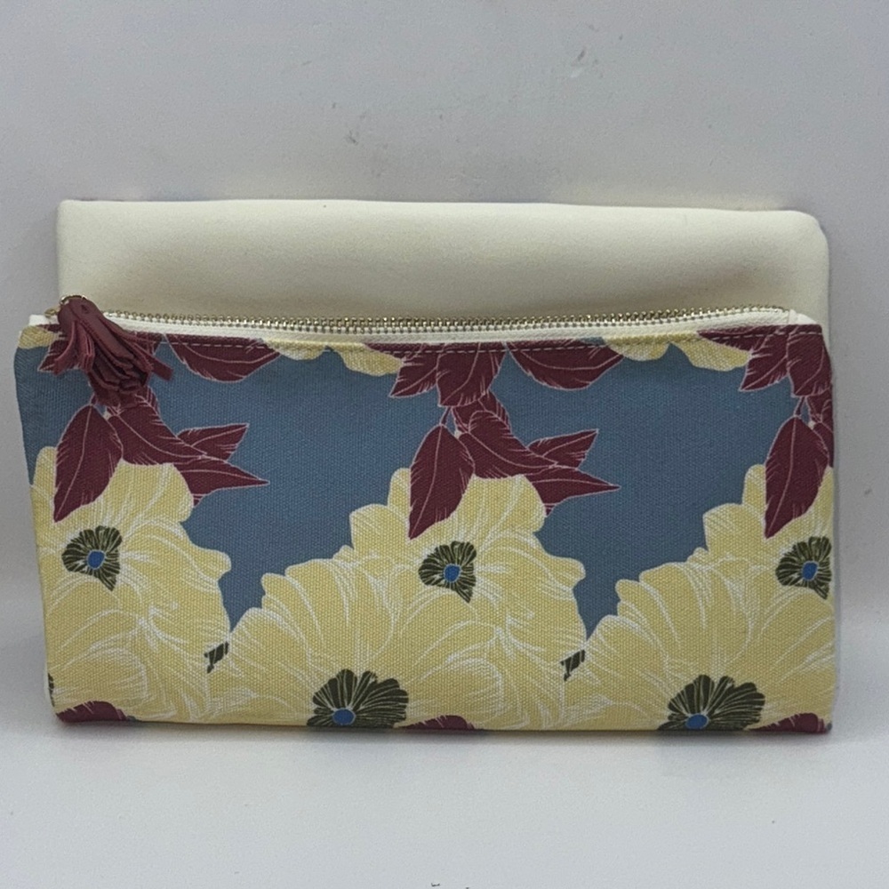 Rachel Palley  reversible Floral Clutch fold over Bag - Cream and Blue